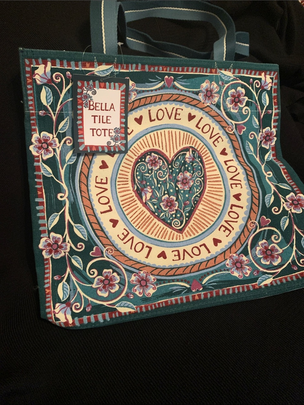 Brighton Teal Floral Heart Bella Tile Canvas Tote